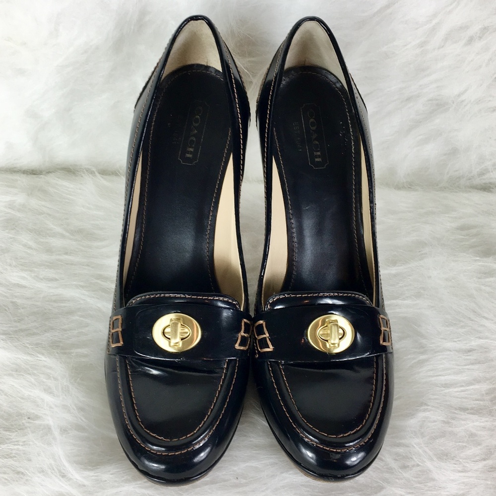 Coach Black Leather Turnlock Loafer Pumps